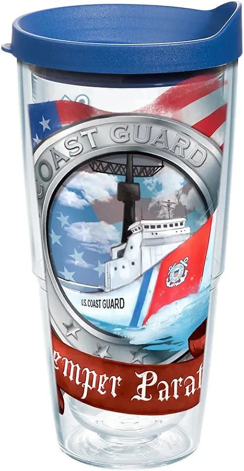 Tervis Coast Guard Boat Made in USA Double Walled Insulated Tumbler Travel Cup Keeps Drinks Cold & Hot, 24oz, Blue Lid