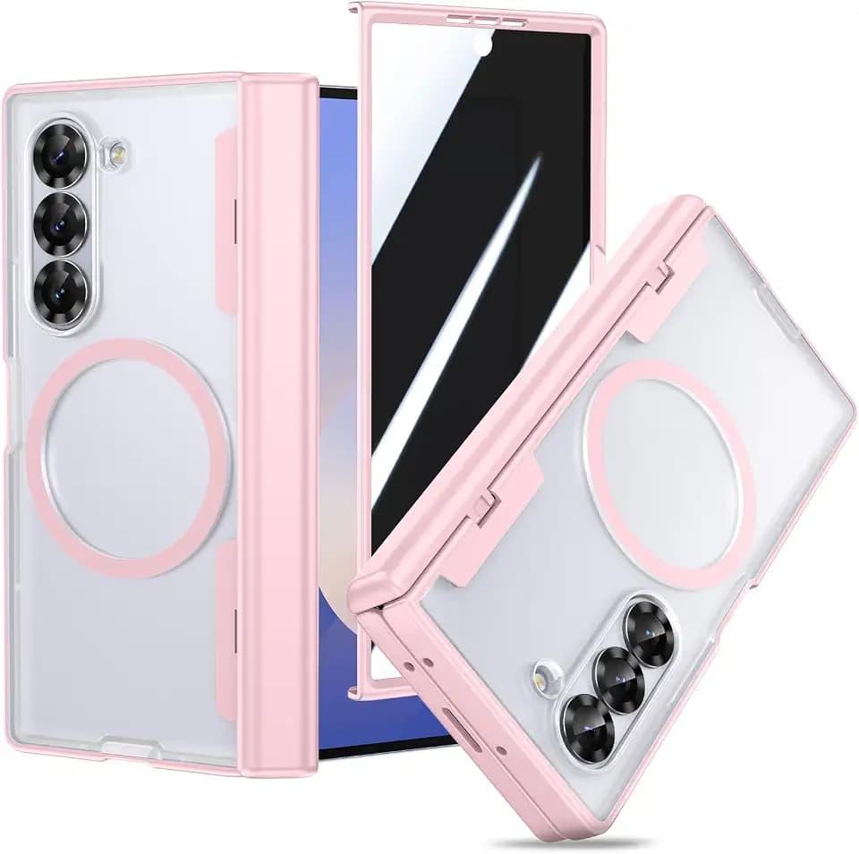 VEGO for Z Fold 6 Case, with Front Privacy Screen Protector & Hinge Protection, Compatible with MagSafe, Magnetic Ring Translucent Slim Anti-Spy Protective Case for Samsung Galaxy Z Fold 6 - Pink