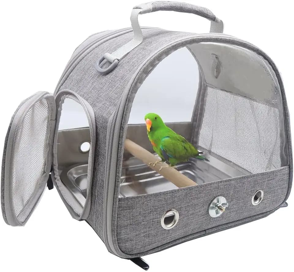 Vogel-Reiseträger mit stehender Sitzstange und Edelstahlschale, atmungsaktiver zusammenklappbarer kleiner Vogelträger Reisetasche für Papageien, Sittiche, kleine Tiere zum Reisen, Wandern, Camping