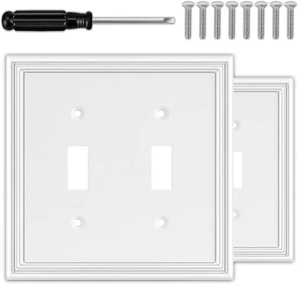 OKAYZIP White Decorative Double Toggle Light Switch Covers Wall Plate