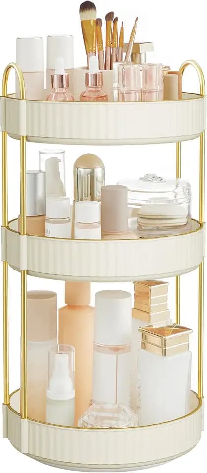 SONGMICS 3-Tier Makeup Organizer, Round Rotating, Customizable
