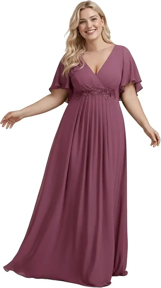 Ever-Pretty Plus Women's V Neck Floor Length Chiffon Evening Dress Plus Size Mother of The Bride Dresses 01960-DAPH