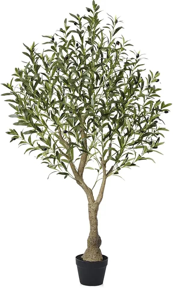 Artificial Olive Tree 5FT Fake Plants Indoor - UV Resistant Faux Olive Tree in Black Pot, Outdoor Tall Faux Silk Tree - Fake Trees for Modern Home Decor,Living Room, Office, Patio, Balcony, VN154