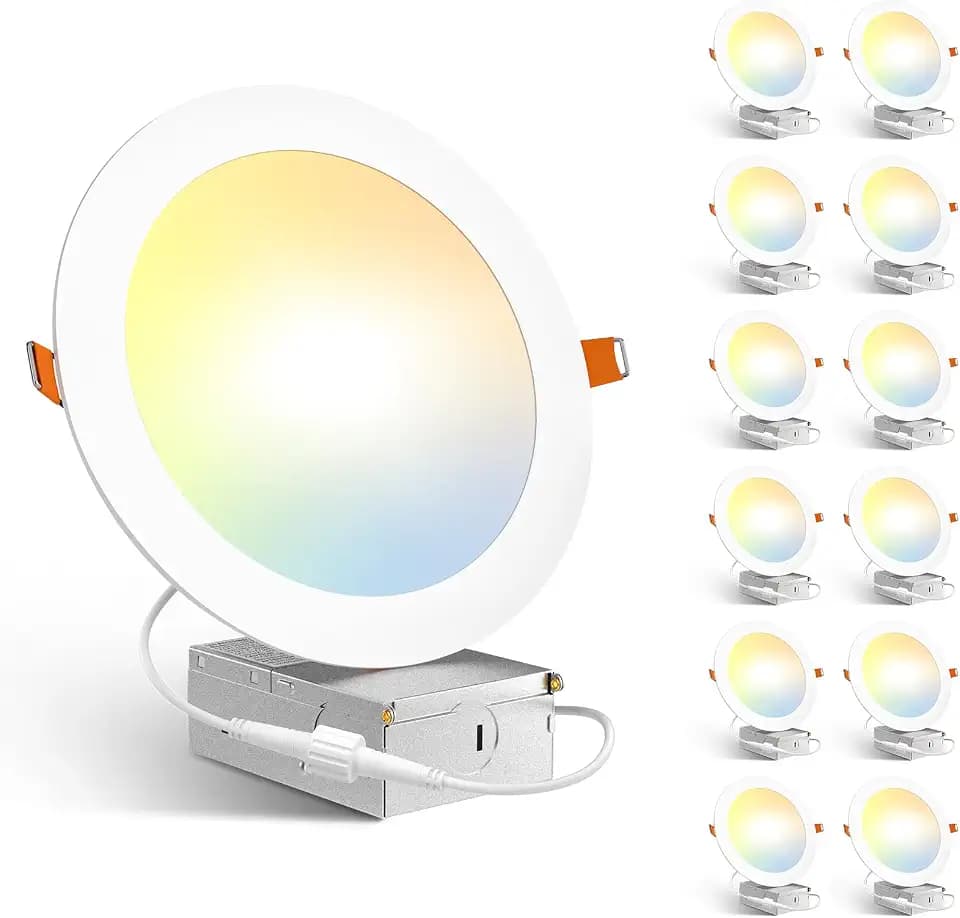 Amico 12 Pack 7 Inch LED Recessed Lighting, Canless Wafer Downlight, White