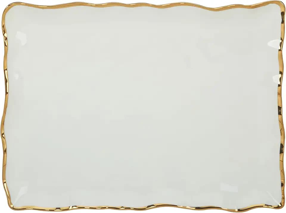 Regency Gold Porcelain Rectangular Platter with Scalloped Edges, Metallic Gold Rim, 16x11.75in, Elegant Serving Dish for Appetizers, Desserts & Buffet, Durable Dinnerware for Entertaining & Everyday