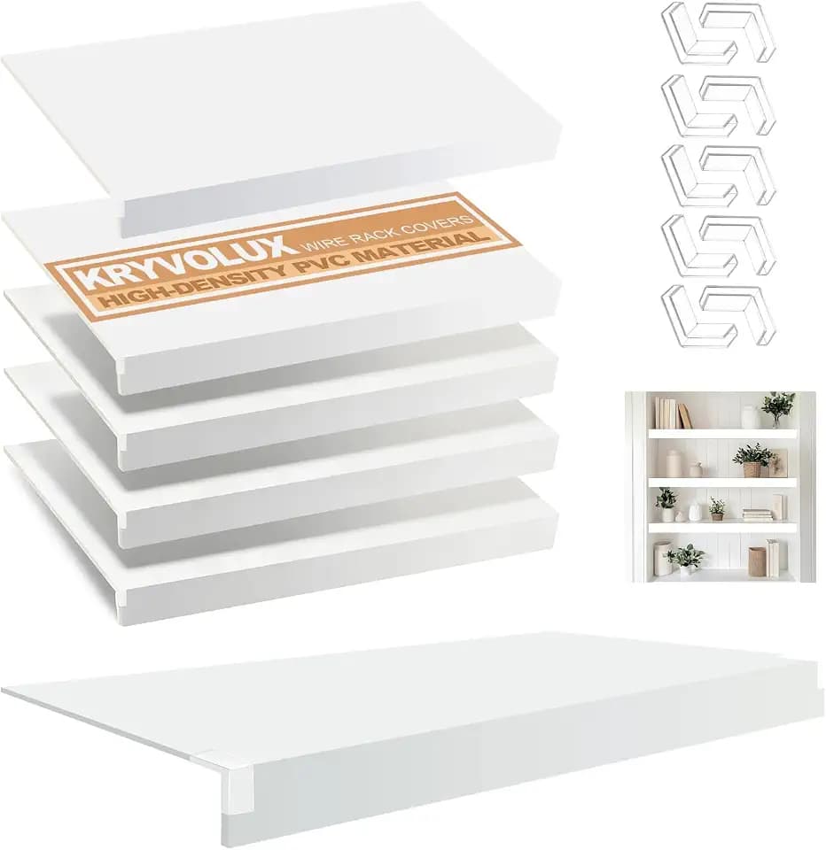 5 PCS Wire Shelf Covers PVC 30x16x2.5 inch for Pantry (Light Luxury White)