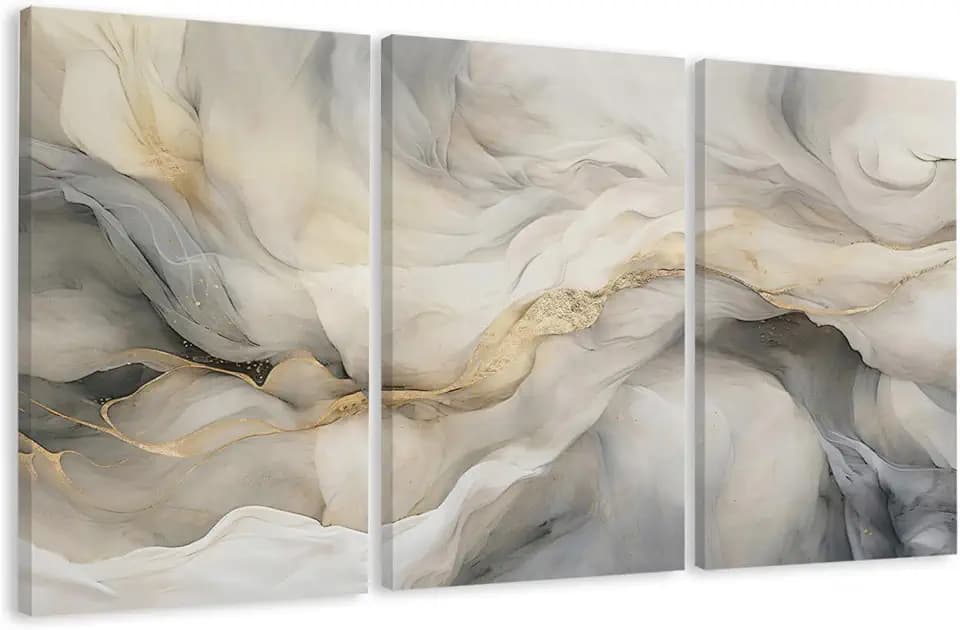 EJPFOGV Triptych Black White Gold Wrapped Canvas Wall Art 24x36 inches x3