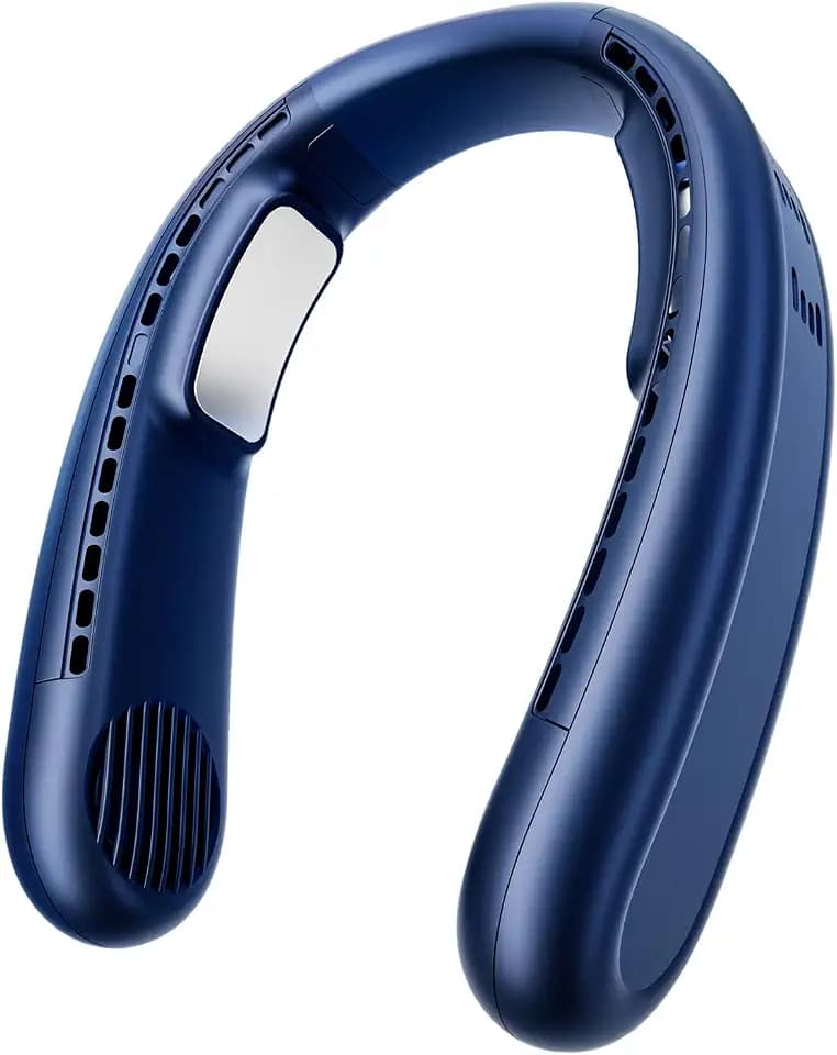 Neck Fan, 1s Fast Cooling Neck Cooler with Dual Ceramic Plates, 8H Long Runtime, 180° Adjustable Lightweight Bladeless Portable Personal Fan, Quiet Cooling for Outdoor(Dark Blue)
