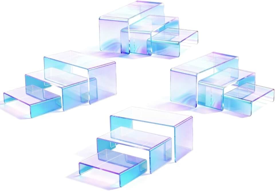 Iridescent Display Riser, 4-Set 12pc Acrylic Stackable 3-Tier Stand
