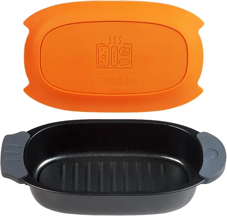 MKYSAIL 33 OZ Microwave Grill Pan with Lid, Compact Microwave Cookware