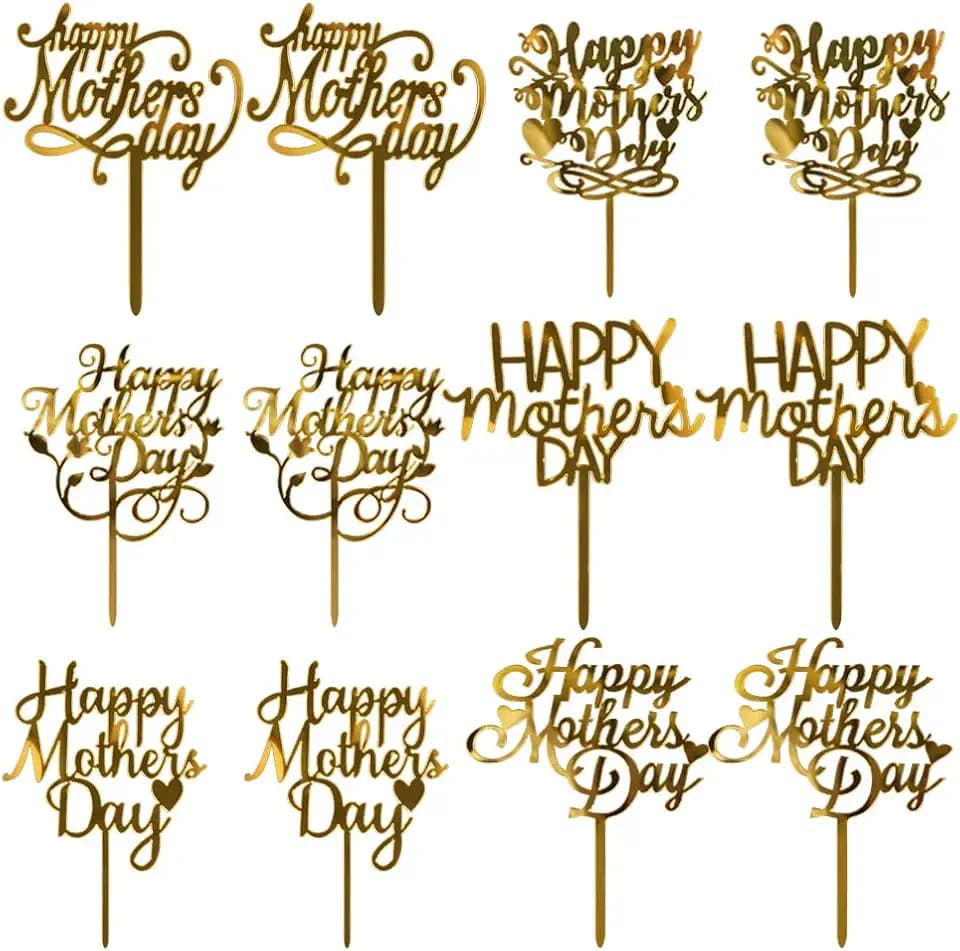 12 Pack Acrylic Gold Mother's Day Cake Topper