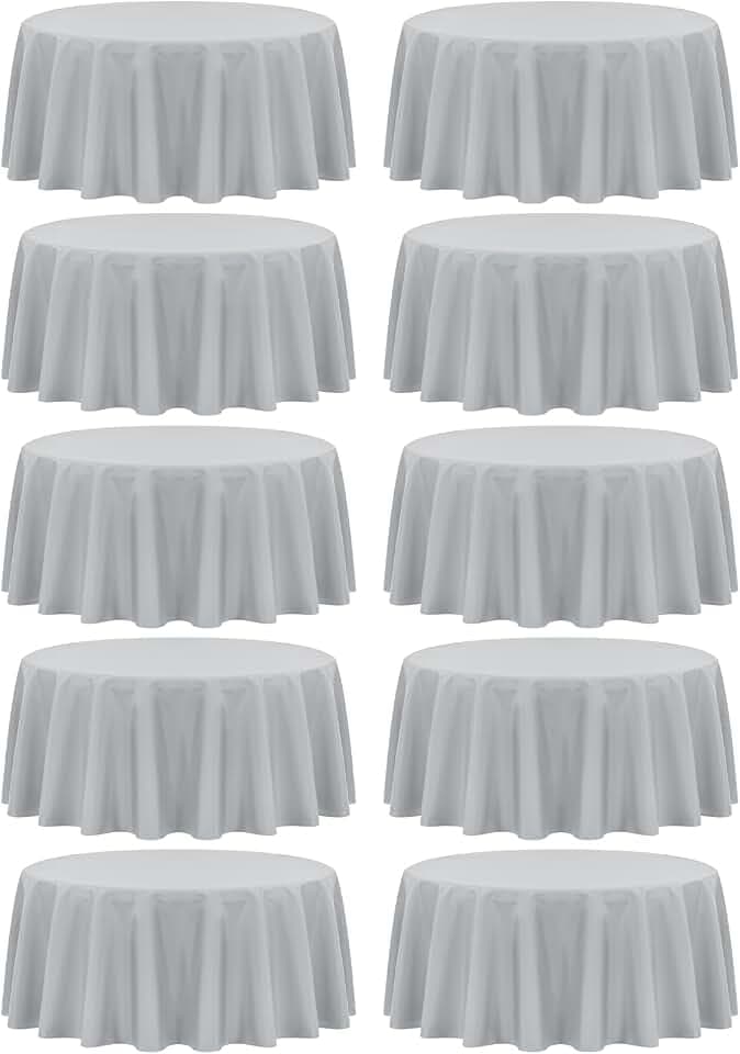 fani 10 Packs Light Grey Round Tablecloth - 90 Inch, Polyester
