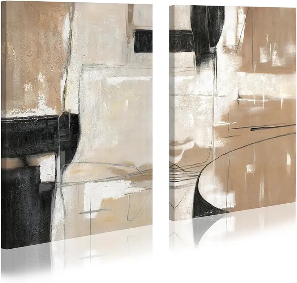 WALLSUP DECOR Abstract Geometric Shapes Illustrations Modern Abstract Painting Wall Art - 2 Piece Black And Brown canvas wall decor For Living Room Bedroom Office Hallway