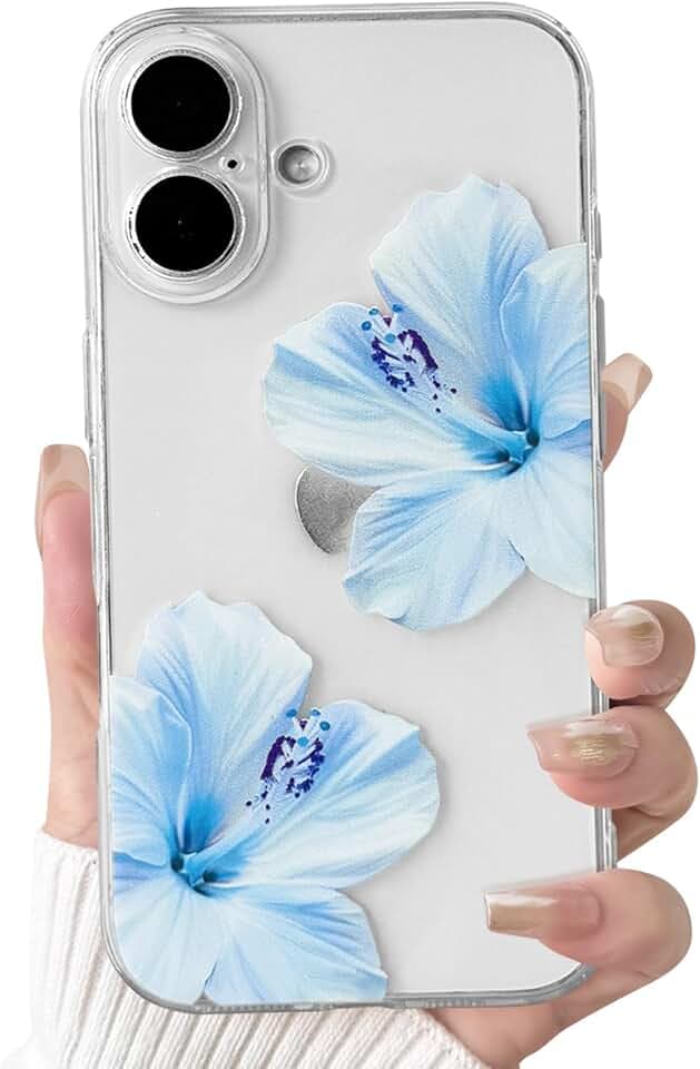 NITITOP Compatible with iPhone 17 Case Clear Flower - Blue