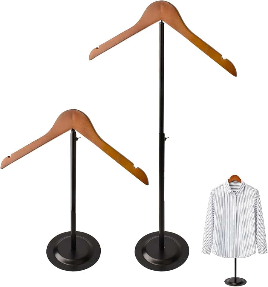 2 Pack Adjustable Shirt Display Stand, 16-27.5 Inch Height Mannequin Torso Clothing Display Stand with Wooden Hanger, Black Metal Rack for Retail, Boutiques & Home Use