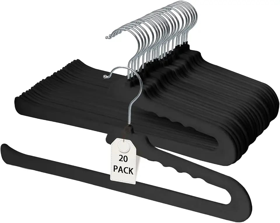 ManGotree Non Slip Velvet Pants Hangers Felt Jean Hangers 20 Pack Black