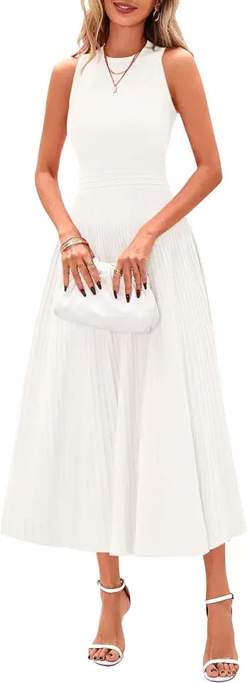 PRETTYGARDEN Women's Summer Pleated Midi Work Dress