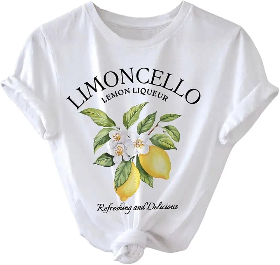 SweatyRocks Women's Lemon Shirts Letter Fruit Printed Graphic Tees