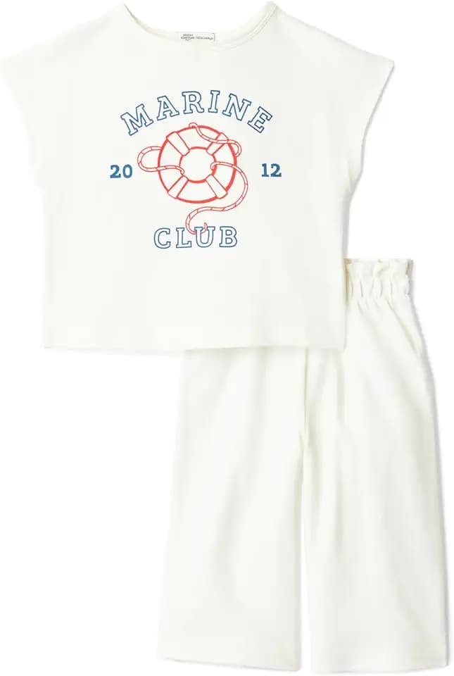 Amazon Essentials x Sofia Grainge Toddlers and Baby Girls' Cotton Pique Short Sleeve T-Shirt & Pants Play Set