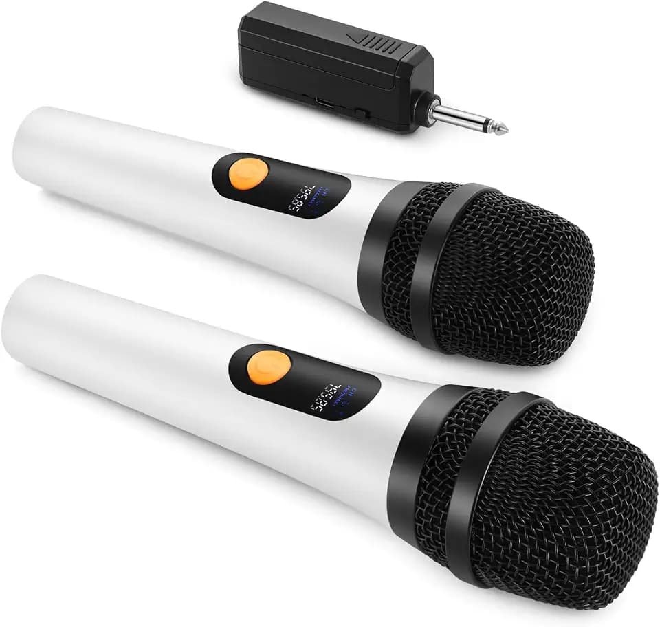 ALPOWL Kabelloses Mikrofon, Duales Digitales Dynamisches Bluetooth Mikrofon mit wiederaufladbarem Empfänger, 60M Reichweite, Mikrofon für Gesang, Karaoke, Meetings, Kirche, Hochzeit