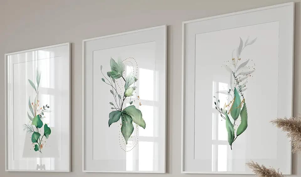 Eucalyptus Botanical Wall Art Set of 3 Unframed Prints, Abstract Tropical Plant Posters, Living Room Bedroom Office Kitchen Hallway Bathroom Home Decor, Plant Leaves Green Gold (11x14)