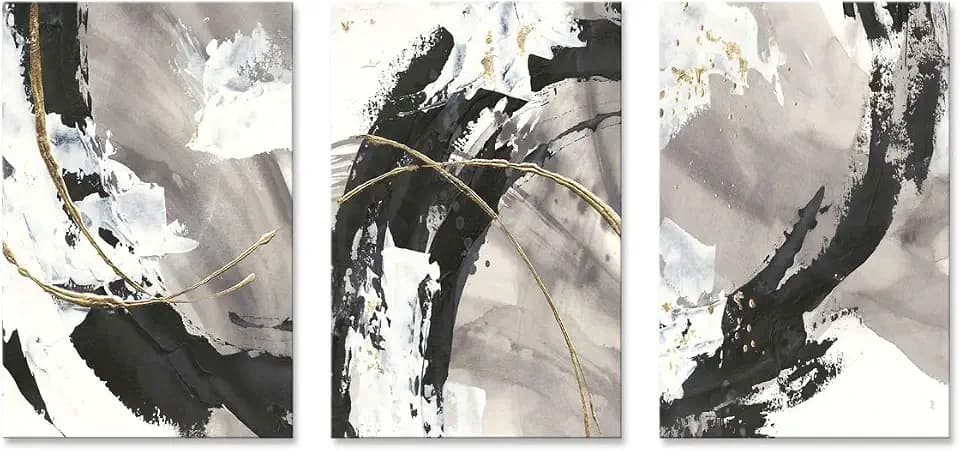Black and White Canvas Art Wall Decor for Bedroom Framed Abstract 3 piece Gold Gray Print Painting Modern Bathroom Artwork 12x16in x3