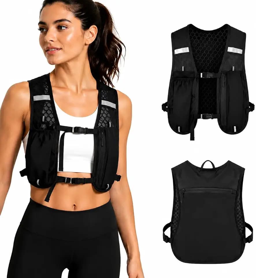 Running Vest for Women & Men, Hydration Vest with Water Bottle Holder and Zipper Phone Pocket, Lightweight Breathable Reflective Running Vest for Marathon.