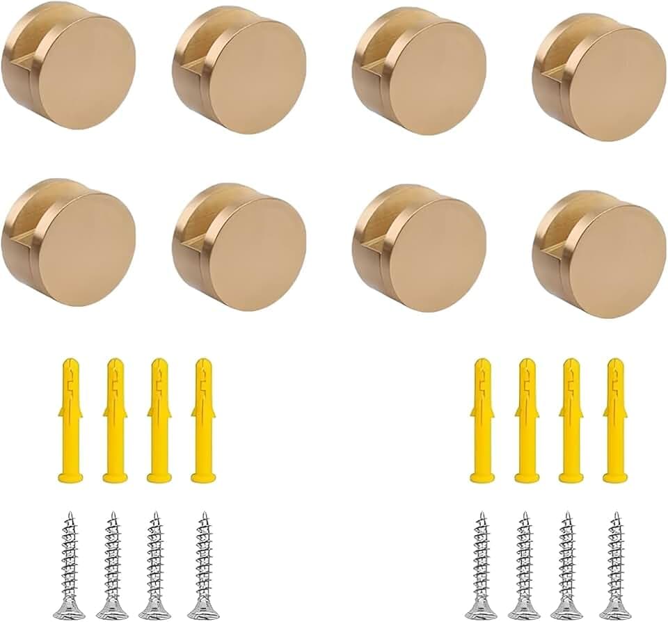 Spiegel-Befestigungsclips, runde Form Wandspiegel Halterung, Glasclips Klemmen Halterung, Kommode Spiegel feste Befestigung für 5-11 mm dicke Spiegel 8 Stück (Gold)