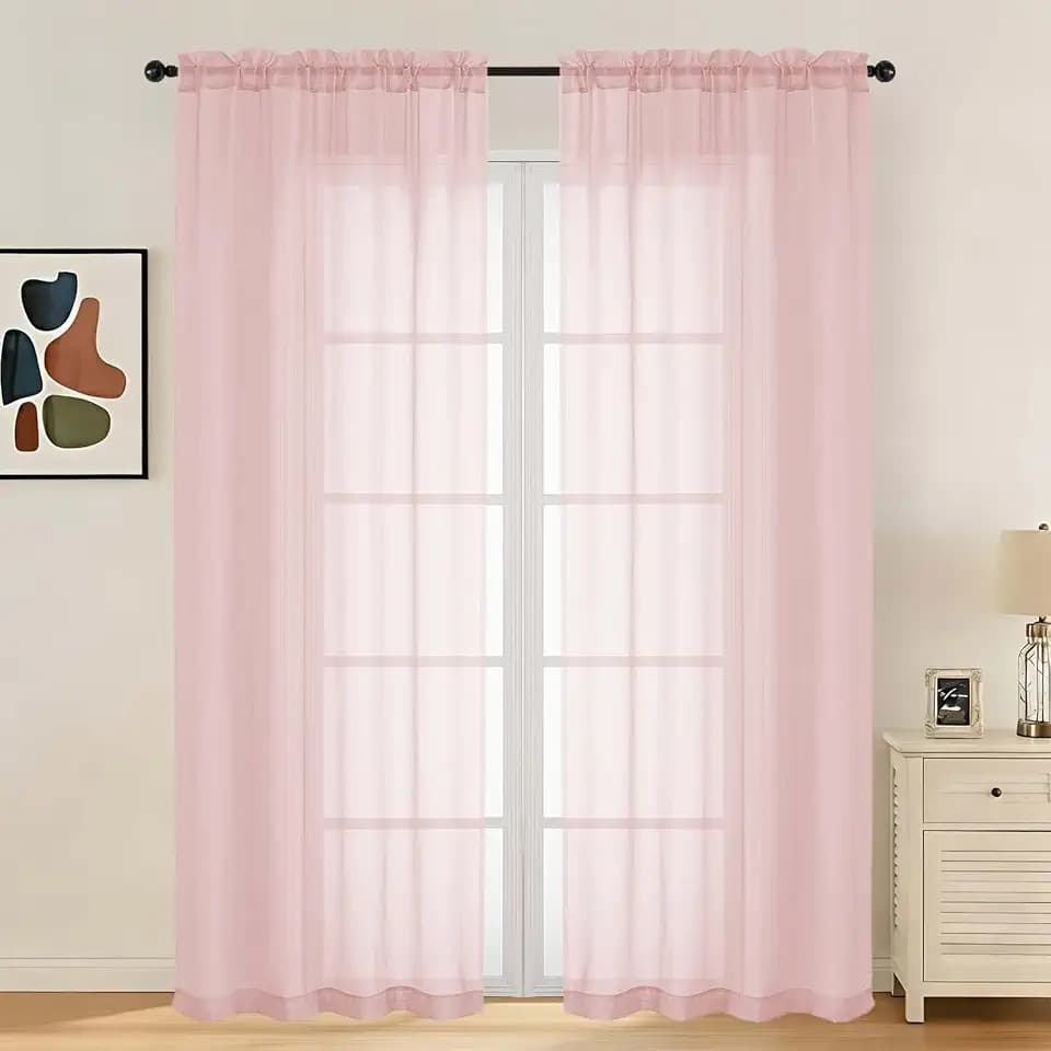LIVEKID Blush Sheer Curtains 84 Inches Long 2 Panels - Light Filtering Breathable Voile Textured Sheer Curtains for Bedroom/Living Room, Rod Pocket Soft Elagant & Airy Solid Drapes, W42 x L84