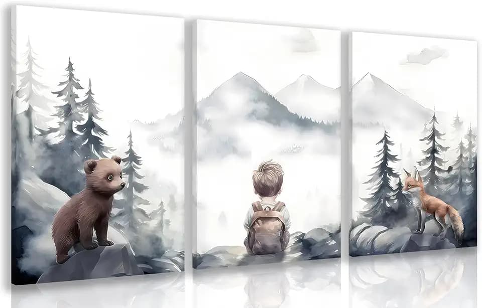 kilamino Wrapped Canvas Woodland Adventure Boy Wall Art Set of 3, 12x16 in