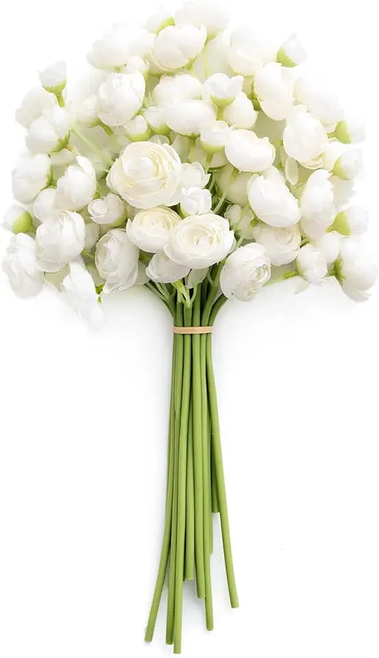 Ling's moment Fake Flowers Artificial Flower Faux Silk Ranunculus Ivory