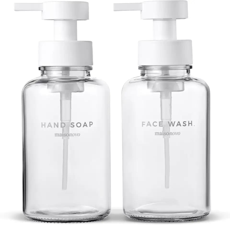 MaisoNovo Glass Foaming Hand Soap Dispenser | 14 Oz Clear, Set of 2