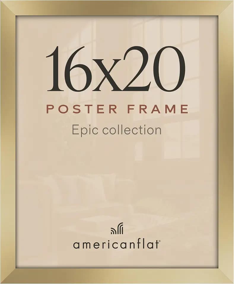 Americanflat 16x20 Poster Frame - Gold Engineered Wood with Polished Plexiglass - Wide Picture Frame for Vertical or Horizontal Wall Display - Epic Collection - Gold