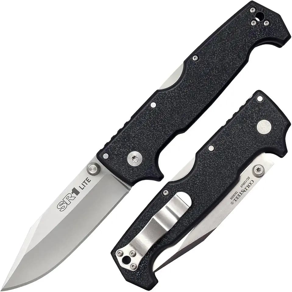 COLD STEEL SR1 Lite 8Cr14MoV Steel 4" Blade Griv-Ex Handle Tactical Self-Defense Folding Knife with Tri-Ad Locking Mechanism, Pocket/Belt Clip
