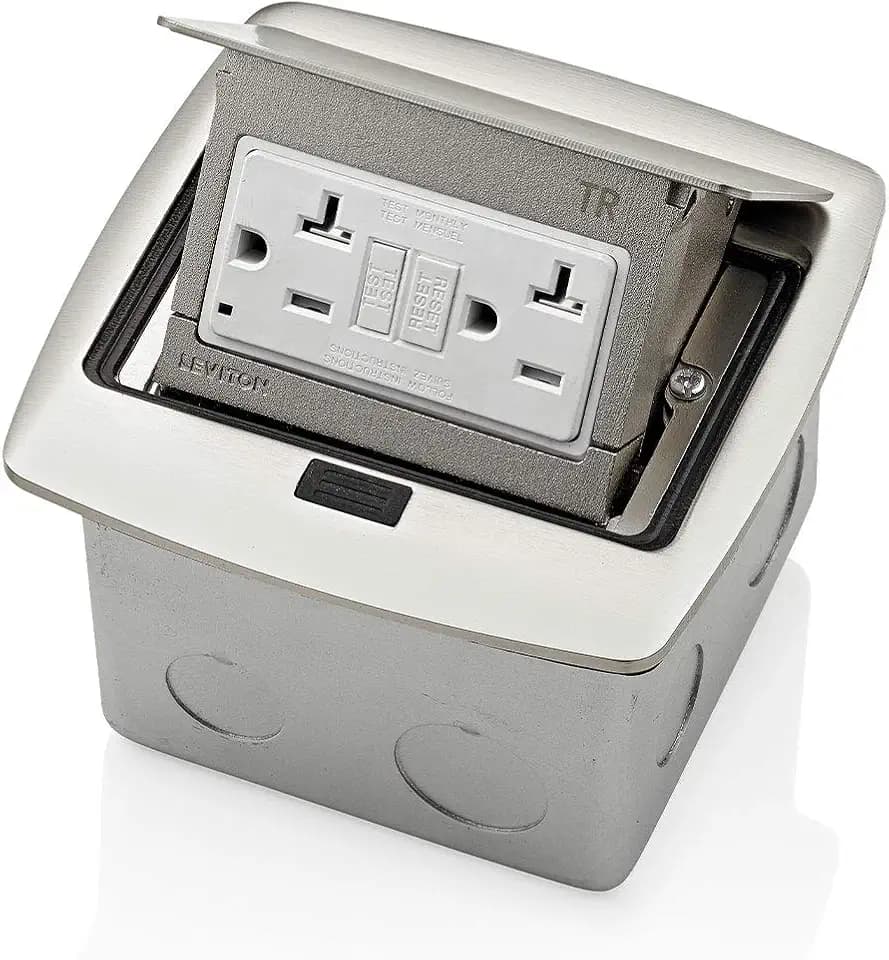 Leviton PFGF2-BN Pop-Up Floor Box with 20 Amp, Tamper-Resistant Self-Test GFCI Outlet, Brushed Nickel