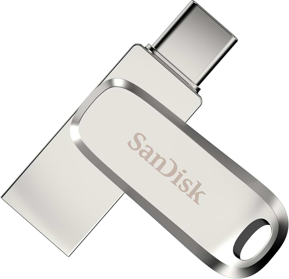 SANDISK Ultra Dual Drive Luxe 2 TB (USB Type-C & Type-A-Laufwerk, Smartphone Speicher, Mobiler Speicher, USB 3.2 Gen 1, drehbares Design, 400 MB/s Lesen, SANDISK App) Silber