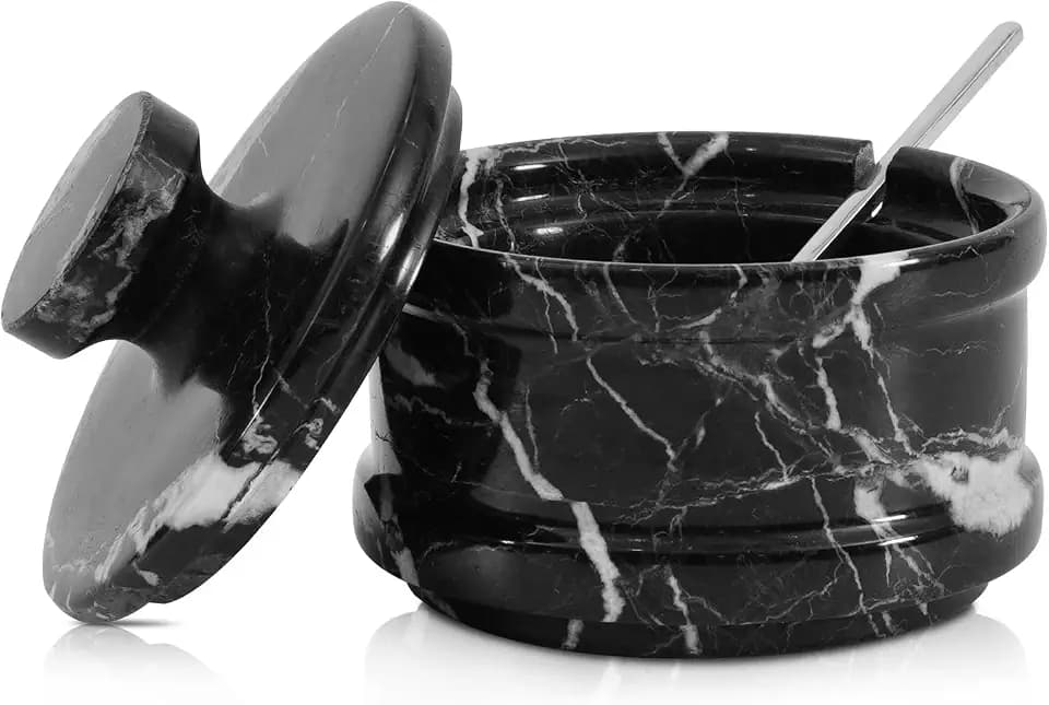 Radicaln Marble Salt Cellar with Lid, 4 Inches Salt Bowl & Spice jar
