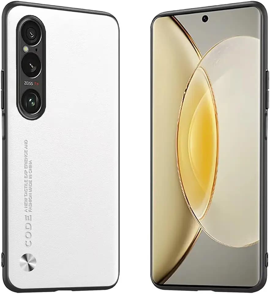 Handyhülle Passend für Smartphone, Compatible with Sony Xperia 1 VII (Seventh Generation) (6.5"), Code-Serie Metall-Leder Hülle Schutzhülle - Weiß