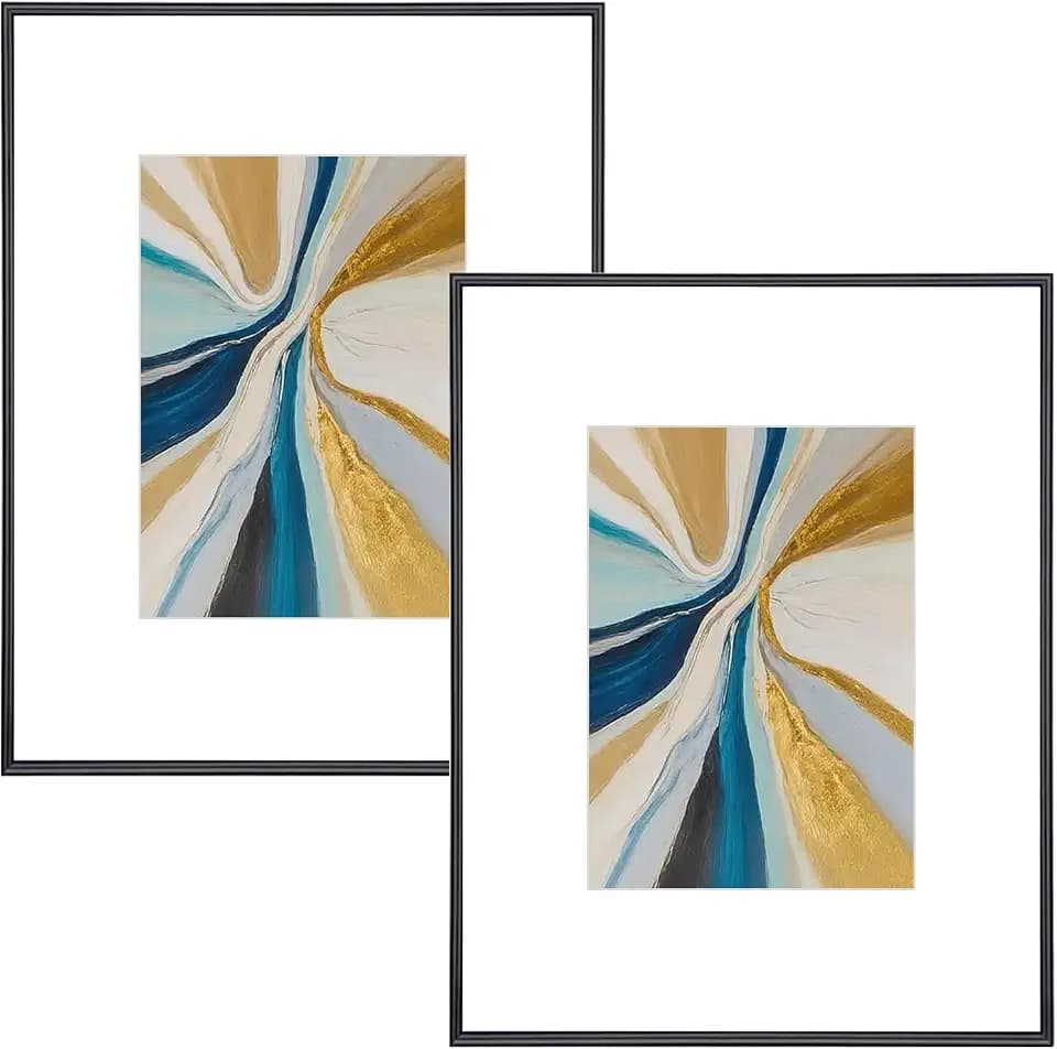 8.5x11 Black Aluminum Picture Frame Fits 5x7 with Mat HD Glass 2 Pack