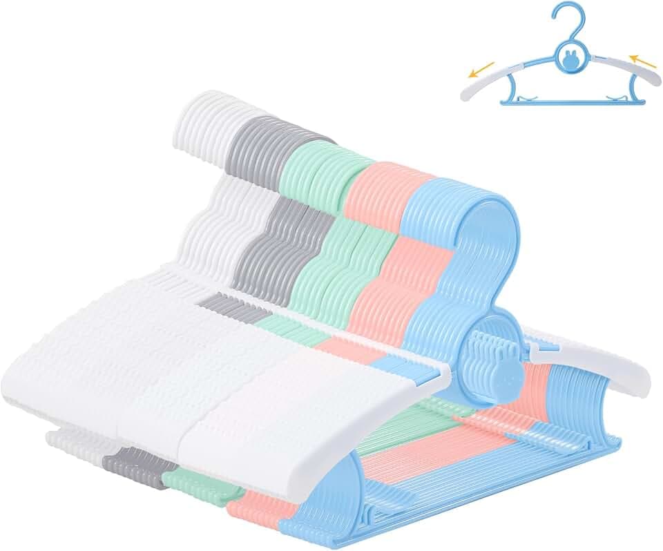 50 Pack Baby Hangers 11"-14" Adjustable Kids Hangers Multicolor