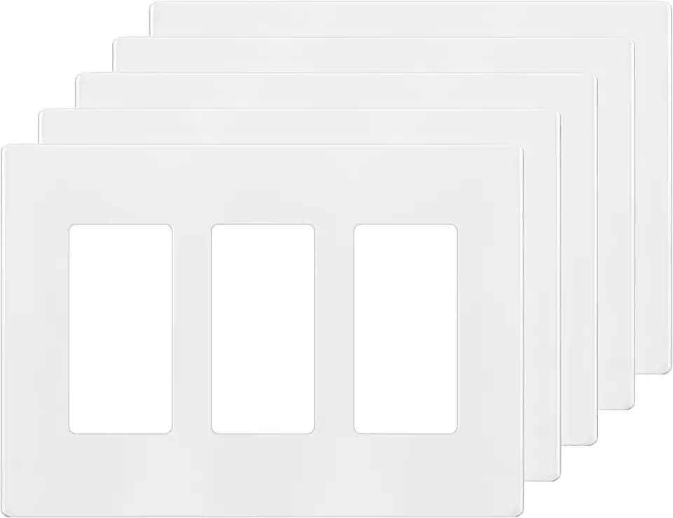 ENERLITES 3-Gang White Screwless Decorator Wall Plate Outlet Cover, 5 Pack