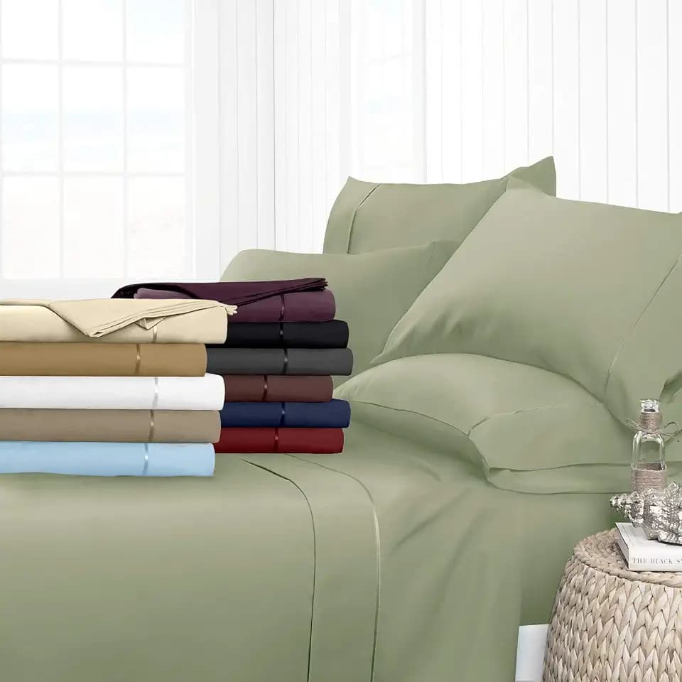 4 Piece Bed Sheet Set 100% Egyptian Cotton Solid Pattern 400 TC 6-10 Inch Deep Pocket Size (King Color Sage)