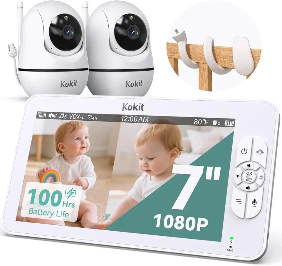 7-Inch 1080P Baby Monitor with 2 Cameras and Split Screen for Twins