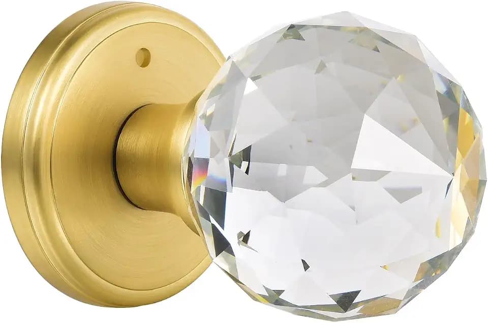 Crystal Glass Door Knobs Interior with Lock, Privacy Bathroom Bedroom Door Knobs Gold Door Knob, Satin Brass