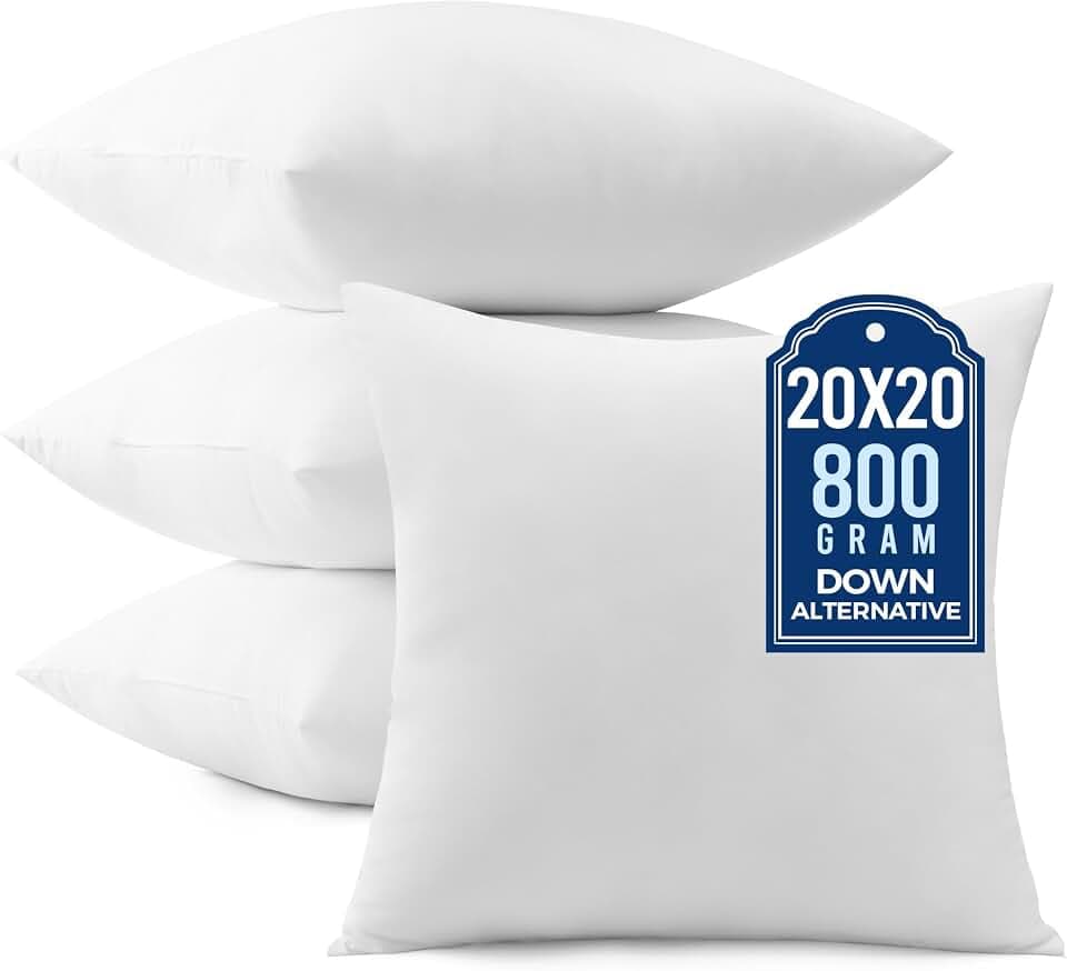 puredown® 20x20 Pillow Inserts, Pack of 4, Fluffy Soft Square Form Sham Stuffer, Decorative Throw Pillows for Couch, Sofa, Bed and Home Decor