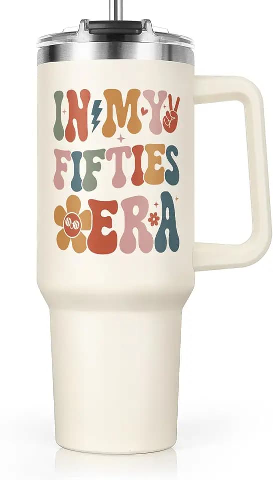Shqiueos 50th Birthday Gift for Her 40oz Tumbler with Handle and Straw Lid