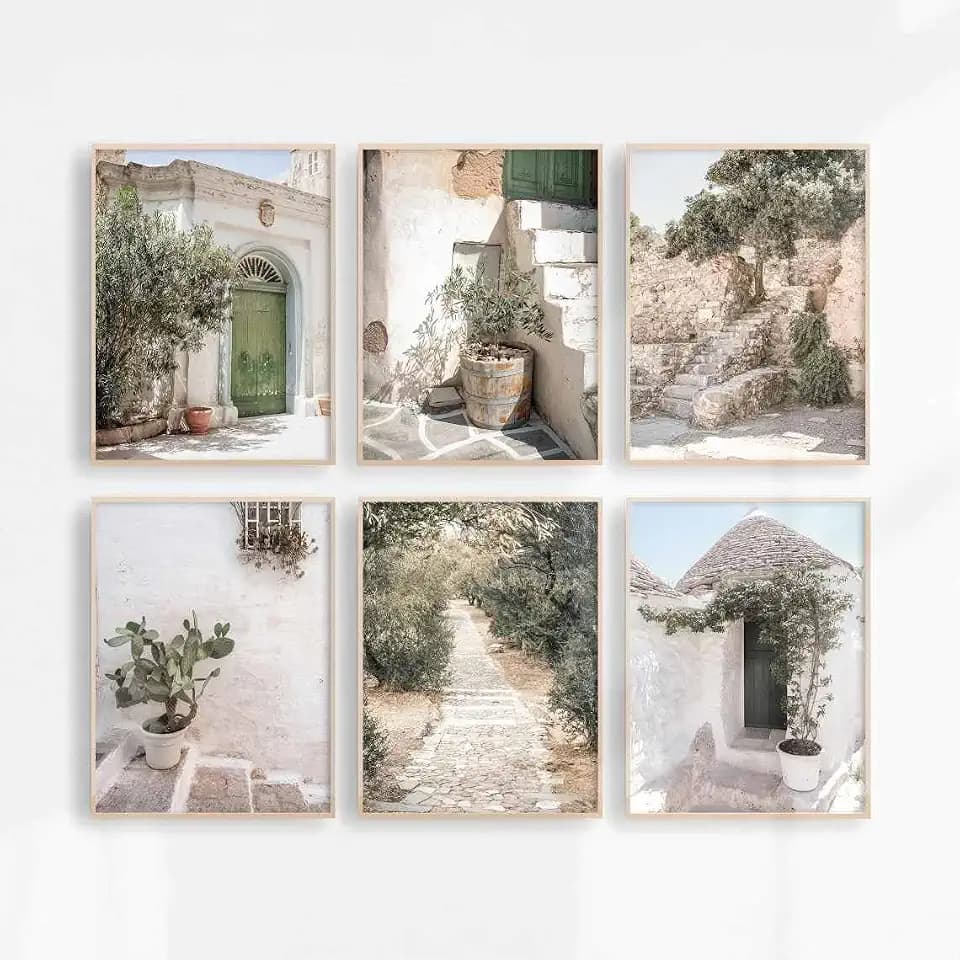 JMBHWD Italy Set of 6 Prints, Minimalist Neutral decor Beige Living Room wall art Italy Modern Poster City Photography Green Olive Tree Country Farmhouse Office Vintage Landscape Painting Rustic