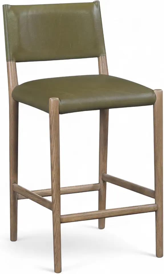 Meridian Furniture 88077Olive-C Andie Collection Art Deco Counter Stool with Soft Vegan Leather, Rich Finish, Solid Wood, 18.75" W x 20" D x 38.5" H