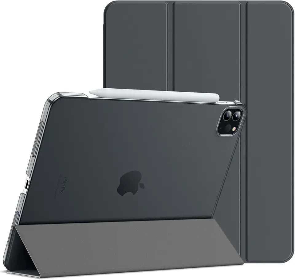 JETech Hülle für iPad Pro 11" 4/3/2/1 (2022/2021/2020/2018), Dunkel Grau | Schlanke Transluzent Rückseite, Dreifach-Ständer, Auto Schlafen/Wachen, Leichter Stoßschutz