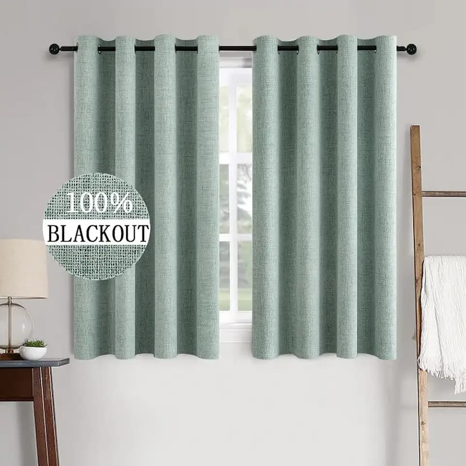MIULEE 100% Blackout Linen Curtains for Bedroom 52x63 Inches Seafoam Green